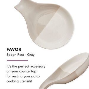 Favor Gray & White Dip Dye Ceramic Spoon Rest, New in Box